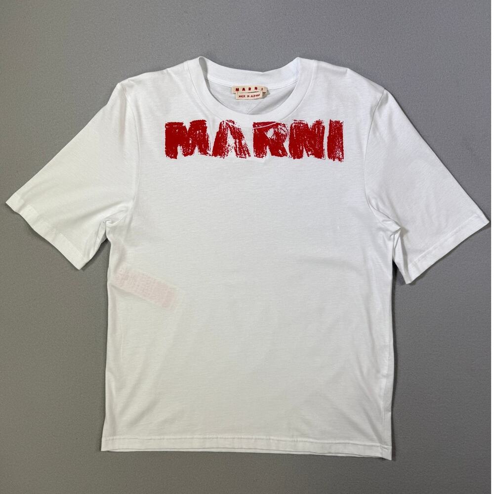 MARNI Logo Graphic Crewneck T-Shirt, white/Red  IT 46 $475